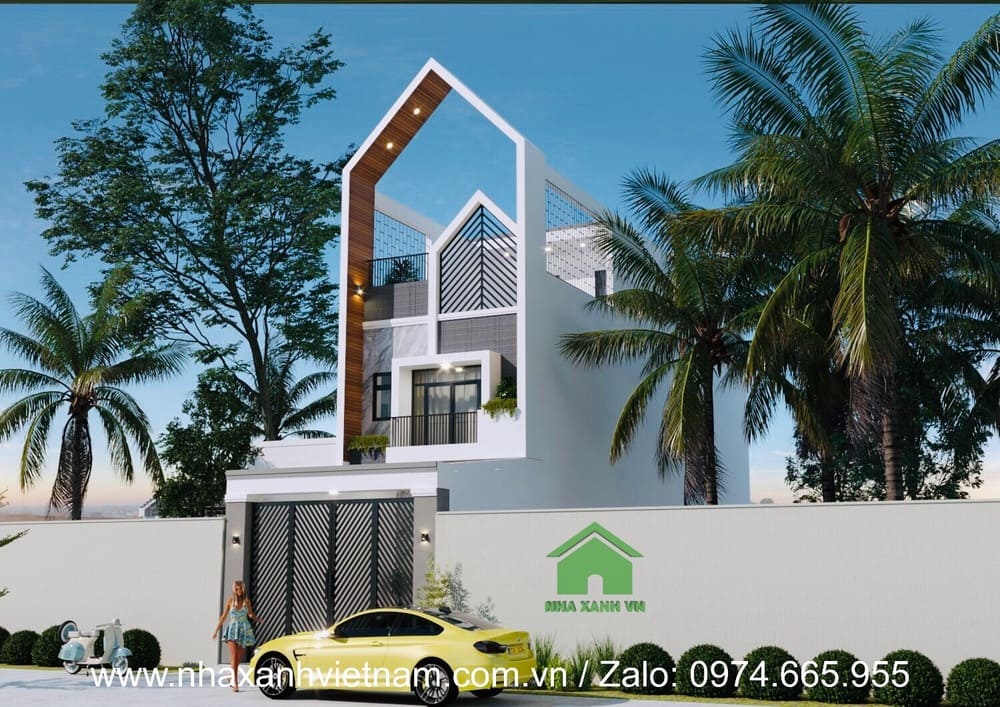 Mặt tiền mẫu nhà 3 tầng chữ A