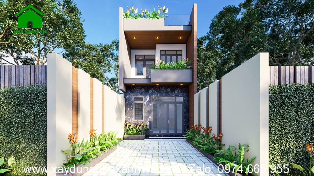 Mẫu nhà phố 2 tầng có sân thượng đẹp