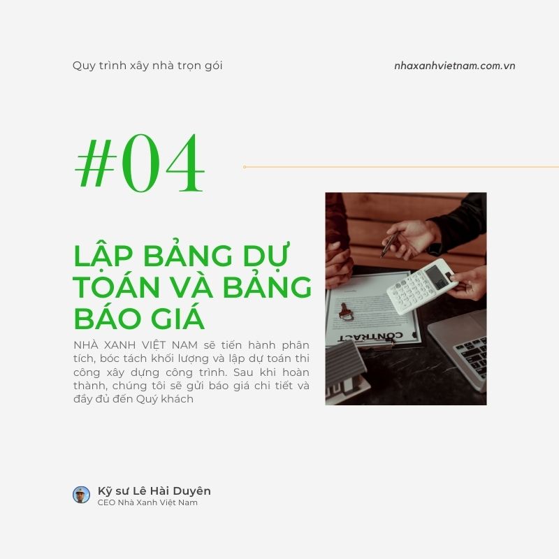 Bước 4: Lập bảng dự toán và bảng báo giá chi tiết.