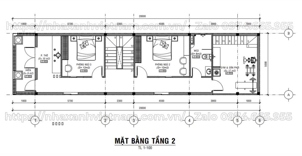 cong-nang-tang-2-nha-mai-thai-5x20-2 Thiết kế mặt bằng tầng 2 mẫu nhà mái Thái 3 tầng 5x20 Tân Cổ Điển