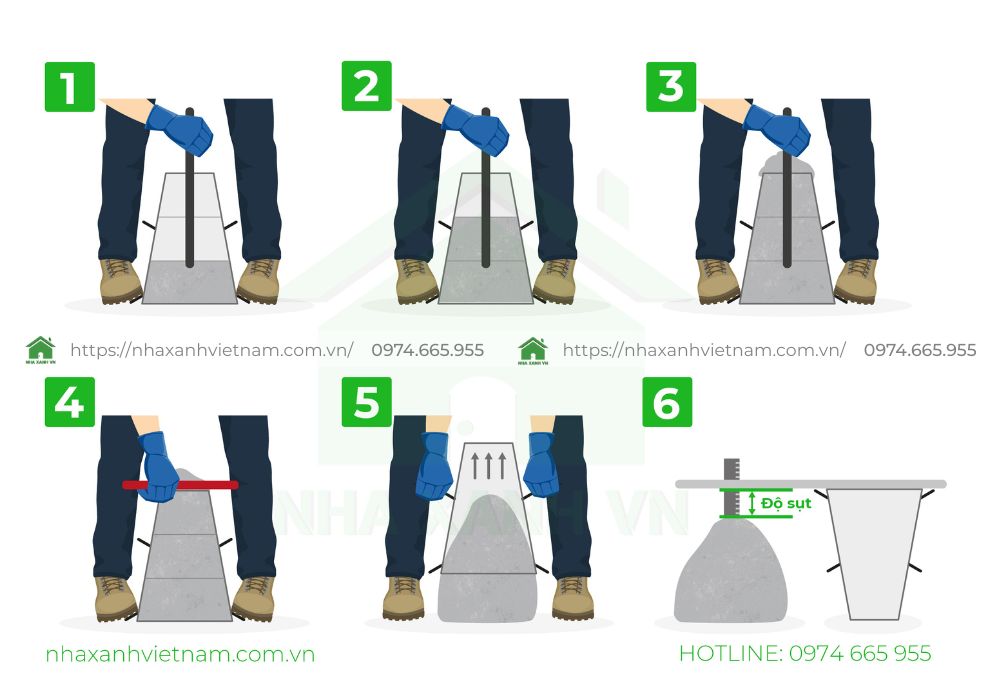 Độ sụt bê tông là gì? Cách kiểm tra độ sụt bê tông 4 Các bước thực hiện kiểm tra độ sụt bê tông