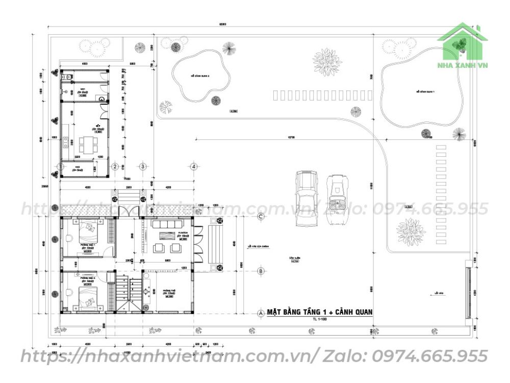 Mặt bằng tầng 1 mẫu Biệt thự mái Nhật hiện đại