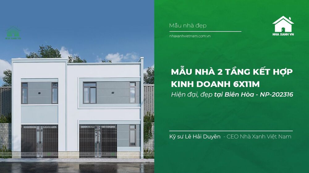 Mẫu nhà 2 tầng kết hợp kinh doanh 6x11m Đơn giản đẹp