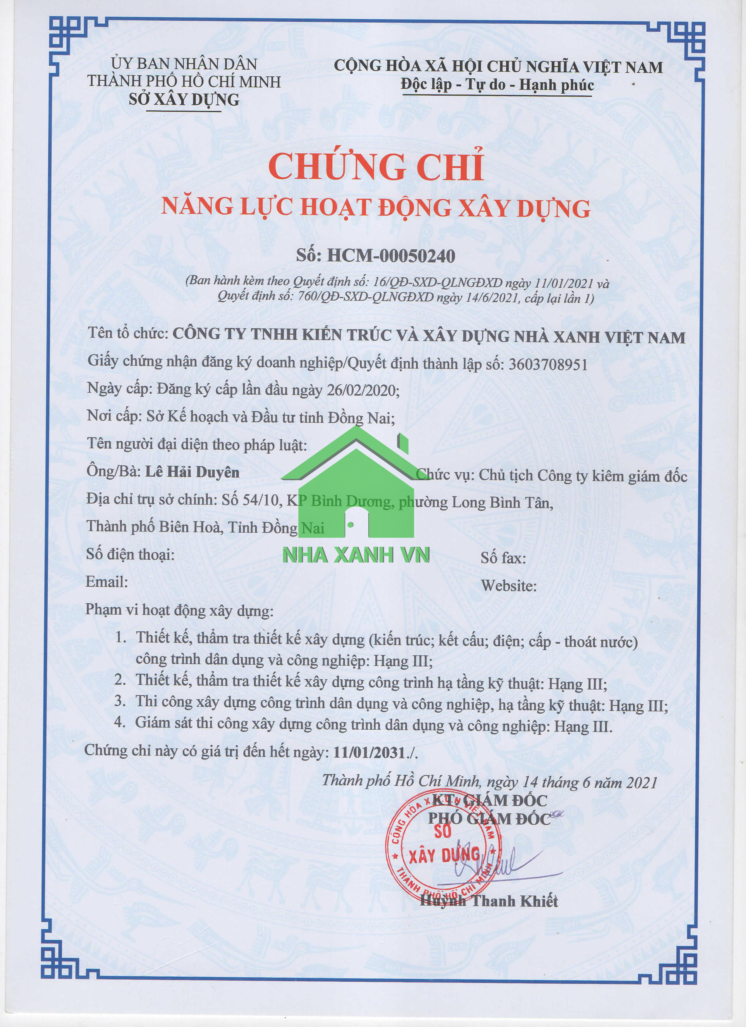 năng lực công ty nhà xanh việt nam