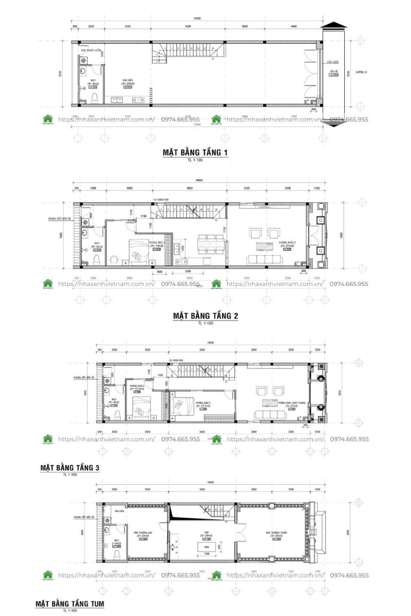 Phương án thiết kế nhà cấp 4 hiện đại 3 phòng ngủ 5x20m giá rẻ