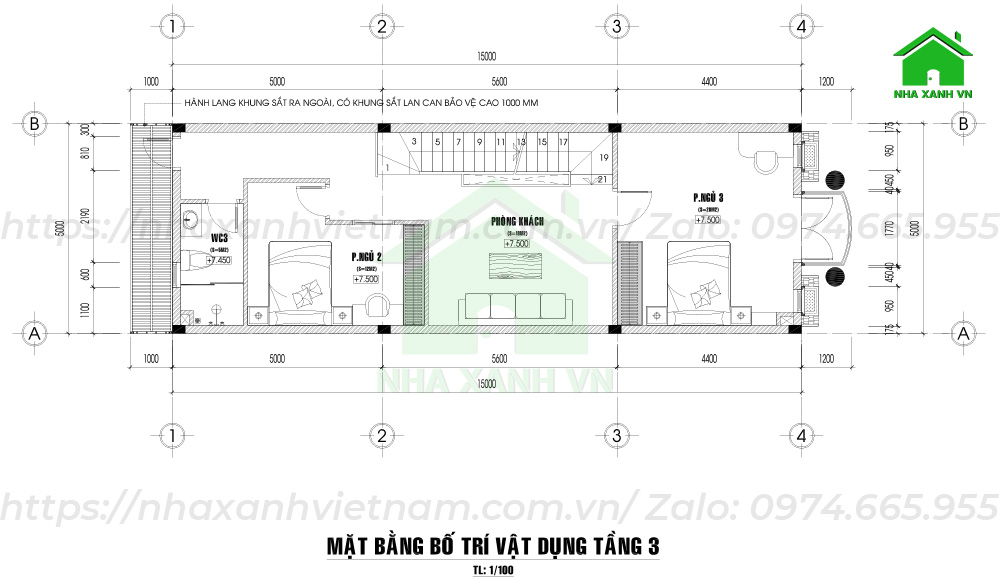 Bản vẽ mặt bằng tầng 3