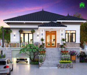 Nhà vuông 10x10 mái Thái đẹp có tầng hầm