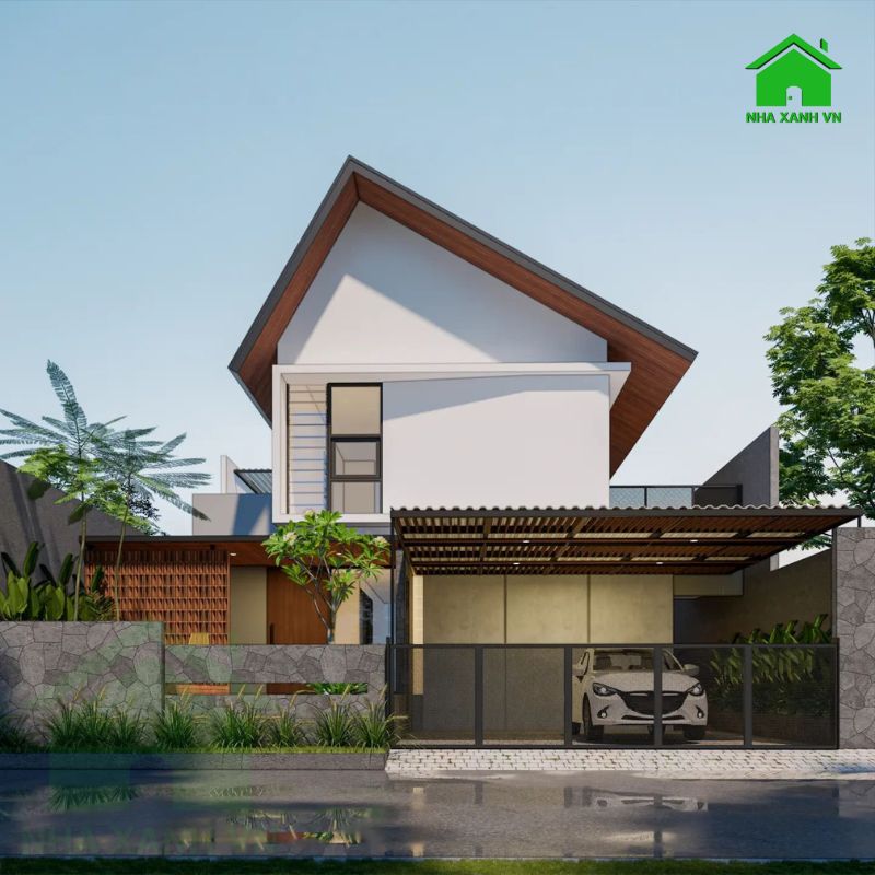 Nhà 2 tầng ngang 5m dài 12m mái lệch