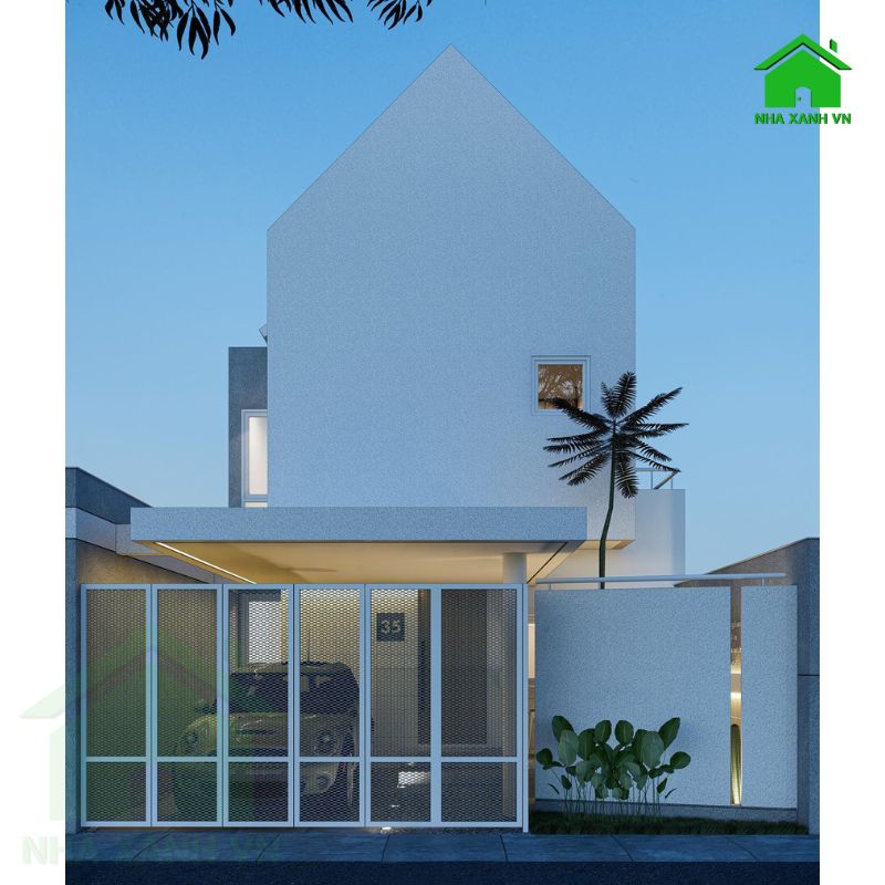 bản vẽ mặt tiền nhà ống 2 tầng mái chữ A 5x12m