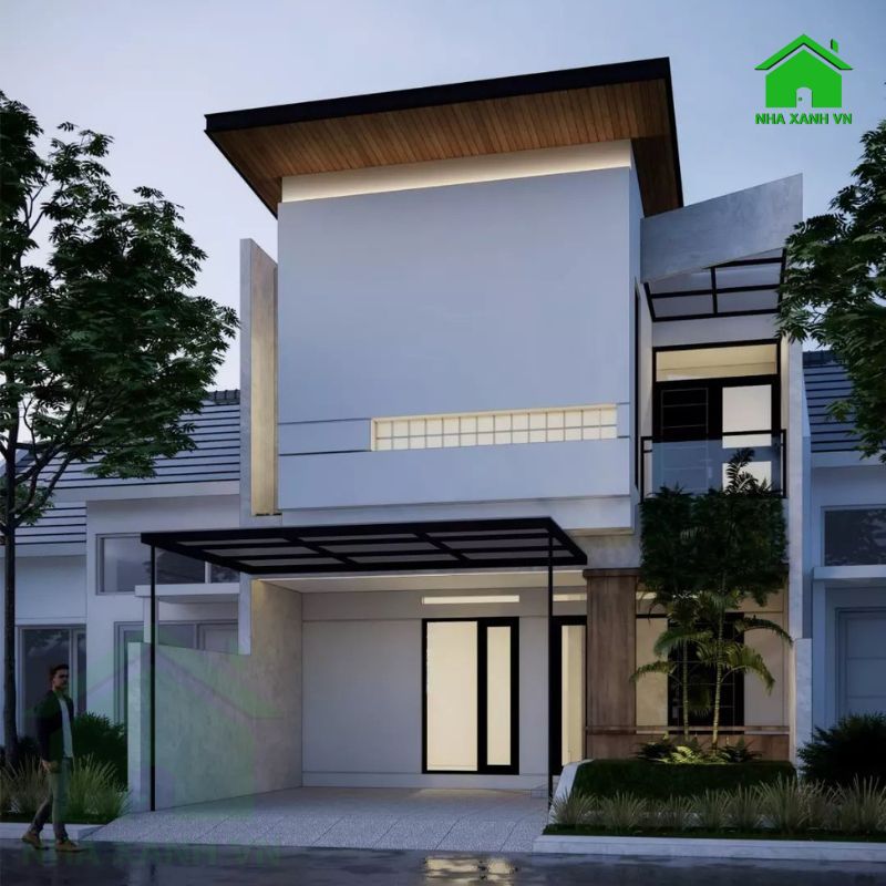 Mặt tiền 3D nhà ống 2 tầng mái bằng 5x12m kiểu Nhật