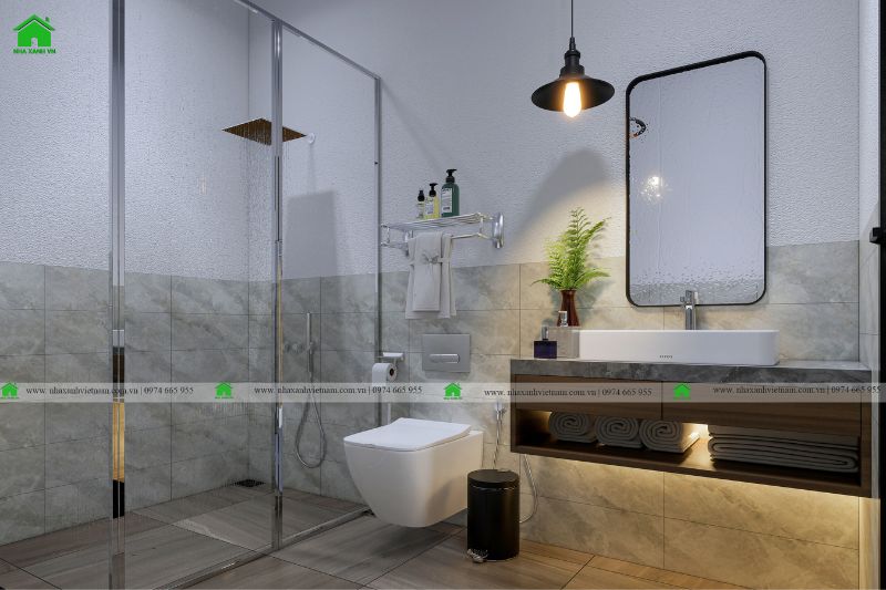 Ý tưởng thiết kế phòng tắm mẫu nhà 3 tầng 1 tum mái Thái 6x14m