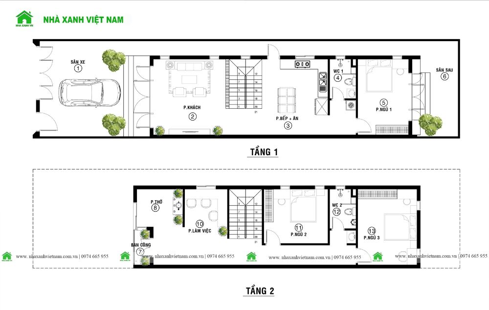 Bản vẽ công năng mẫu nhà 2 tầng lệch 5x18m