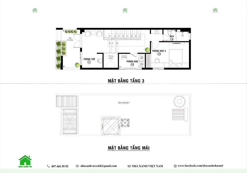 Bản vẽ mặt bằng tầng 3 nhà phố lệch tầng đẹp hiện đại 5x16m