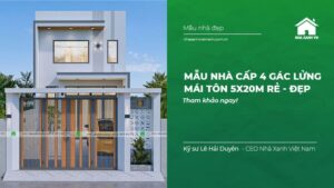 Mẫu nhà cấp 4 Gác Lửng mái Tôn 5x20m