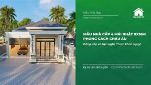 Mẫu Nhà cấp 4 mái Nhật 8x16m phong cách Châu Âu