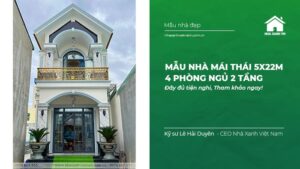 Mẫu nhà mái Thái 5x22m 4 phòng ngủ 2 tầng
