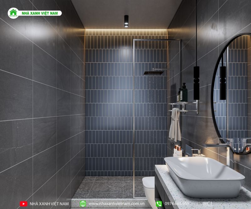 Thiết kế 3D phòng tắm hiện đại cho nhà phố 5x18m 2 tầng