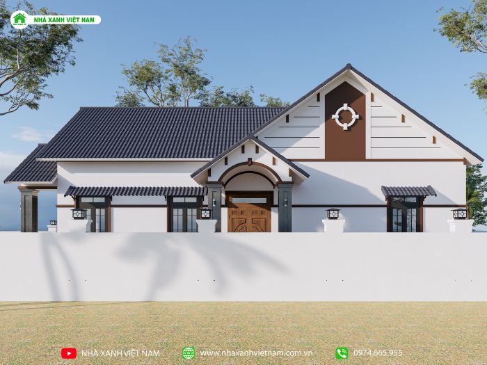 3D mẫu thiết kế nhà mái Thái 1 tầng 8x16m - view góc bên hong nhà