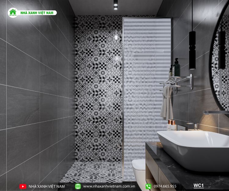 3D phòng tắm nhà phố lệch tầng 5x22m 3 tầng
