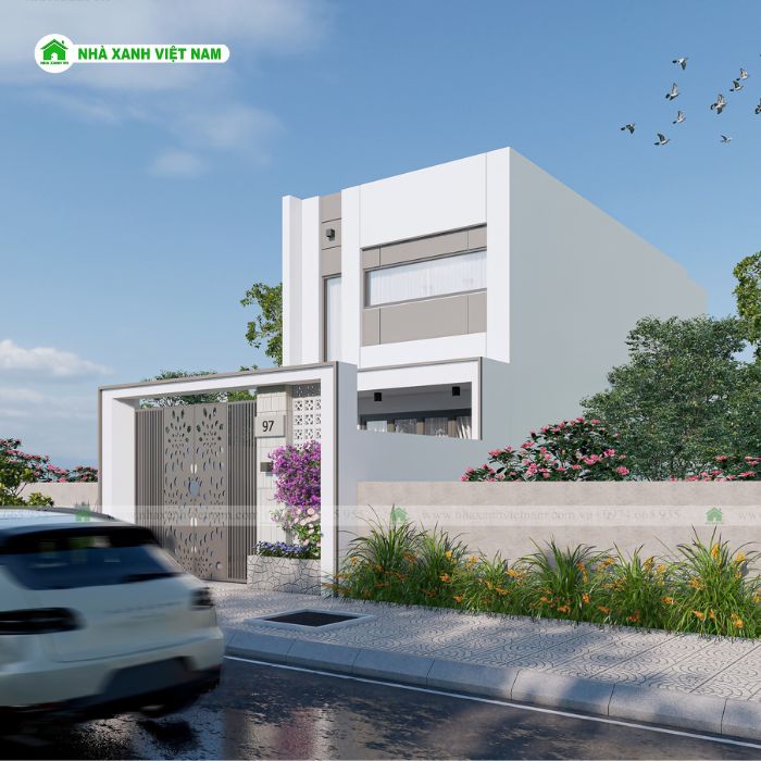 Mẫu nhà mái bằng 2 tầng - hình minh họa