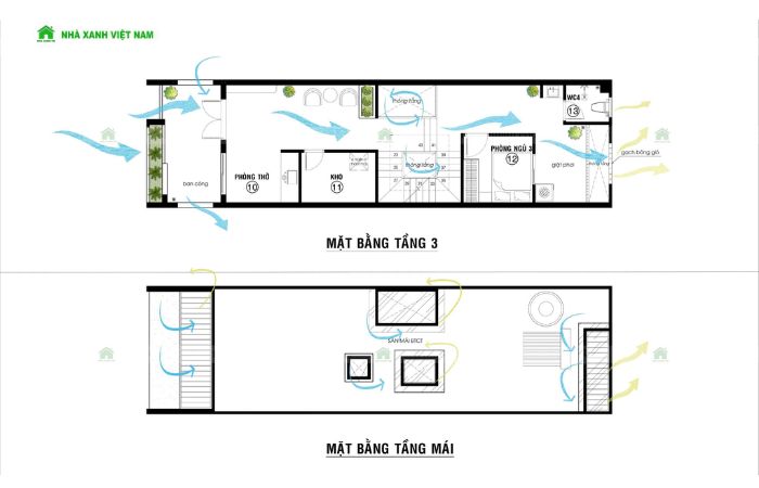 Bản vẽ nhà lệch tầng tầng 3 và tầng mái - hình minh họa