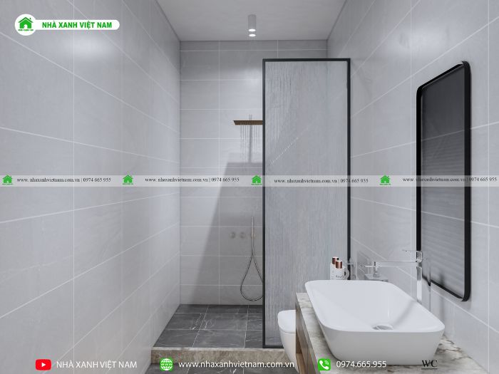 Thiết kế nội thất phòng tắm nhà phố lệch tầng 4x22m