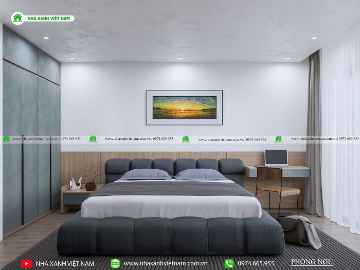 Thiết kế 3D nội thất phòng ngủ mẫu nhà 2 tầng 5x20m 3 phòng ngủ