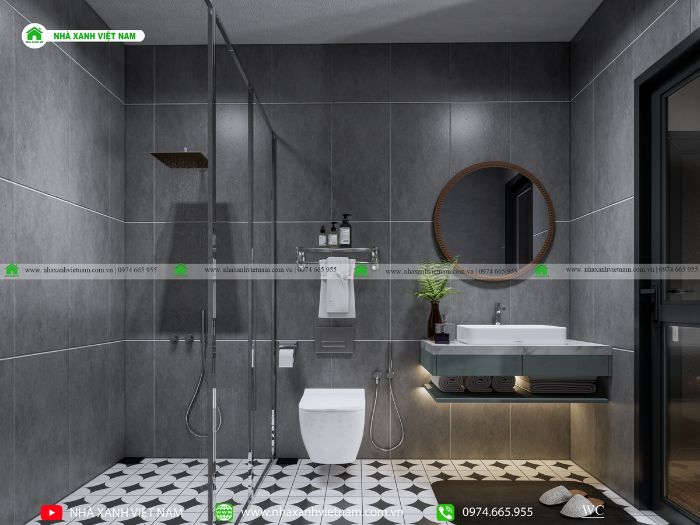 Thiết kế 3D nội thất phòng tắm mẫu nhà 2 tầng 5x20m 3 phòng ngủ