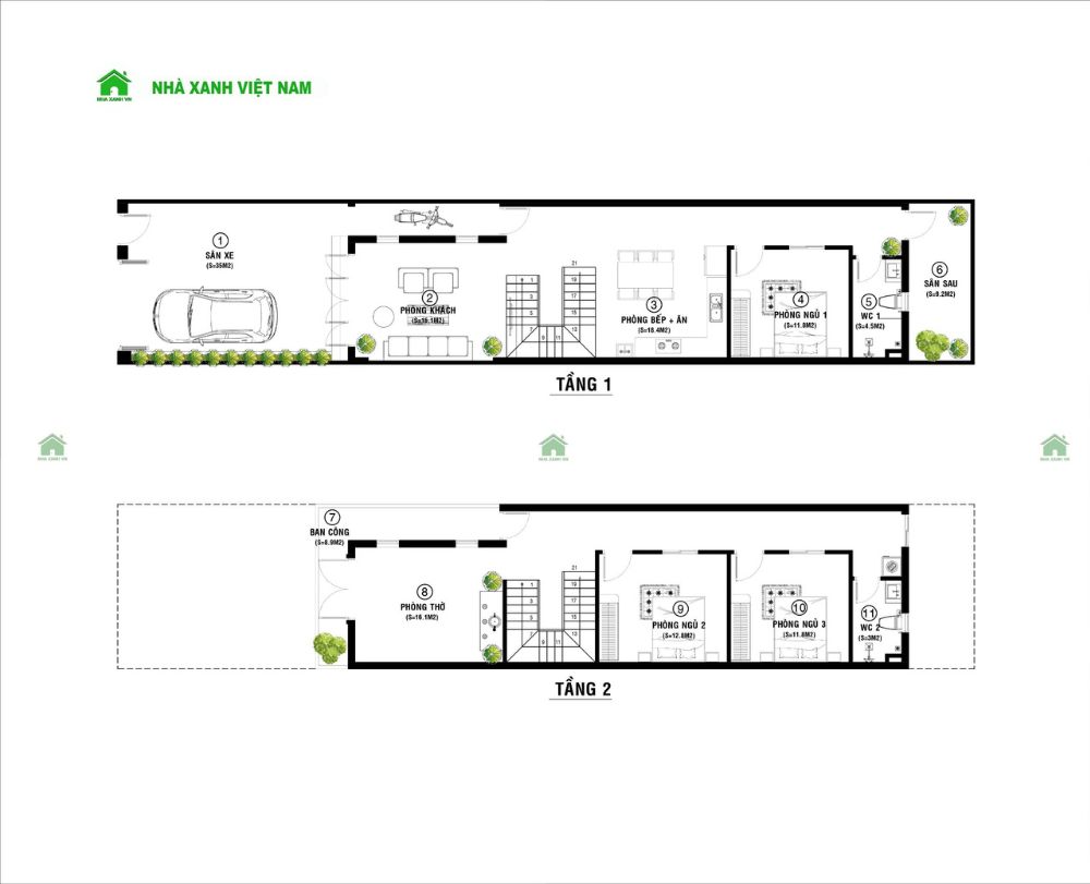 Công năng 2 tầng mẫu nhà phố 2 tầng hiện đại 5x24m