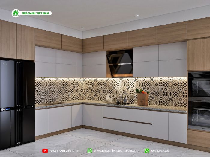 3D Nội thất căn bếp mẫu nhà phố 5x24m hiện đại