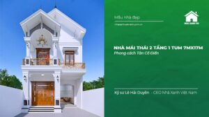 Mẫu Nhà mái Thái 2 tầng 1 tum 7mx17m