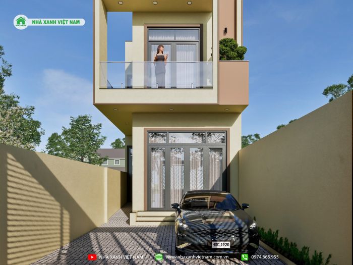 Thiết kế 3D nhà phố 2 tầng hiện đại 5x24m - view cận tầng 1