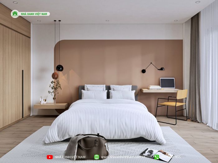 3D Nội thất phòng ngủ mẫu nhà phố 5x24m hiện đại
