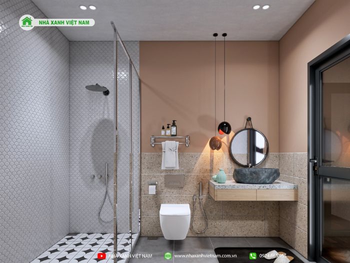 3D Nội thất phòng tắm mẫu nhà phố 6x22m hiện đại