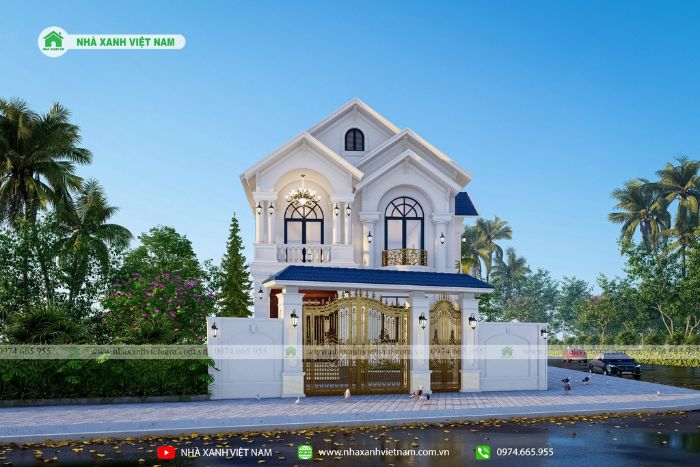 Thiết kế 3D mẫu Biệt thự 2 tầng mái Thái 8x16m - view 2