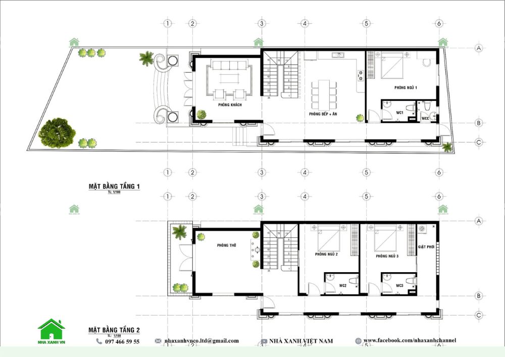 Bản vẽ mặt bằng và công năng 2 tầng Biệt thự Tân cổ điển mái Nhật 2 tầng 6.8x20m