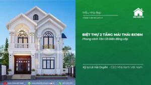 Thiết kế 3D mẫu Biệt thự 2 tầng mái Thái 8x16m