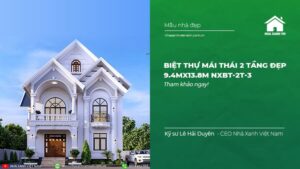 3D ngoại thất mẫu biệt thự mái Thái 2 tầng đẹp 9.4mx13.8m