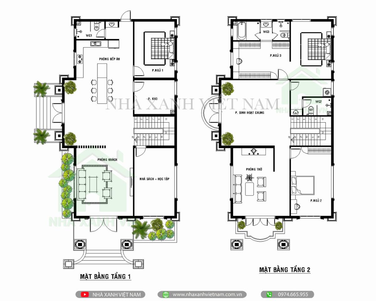 Biệt thự 2 tầng mái Nhật 8.8mx17m phong cách Tân Cổ Điển NXBT-2T-9 7 Công năng 2 tầng mẫu biệt thự mái Nhật Tân Cổ Điển
