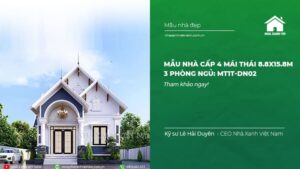 Mẫu nhà cấp 4 mái Thái 8.8x15.8m 3 phòng ngủ MT1T-DN02