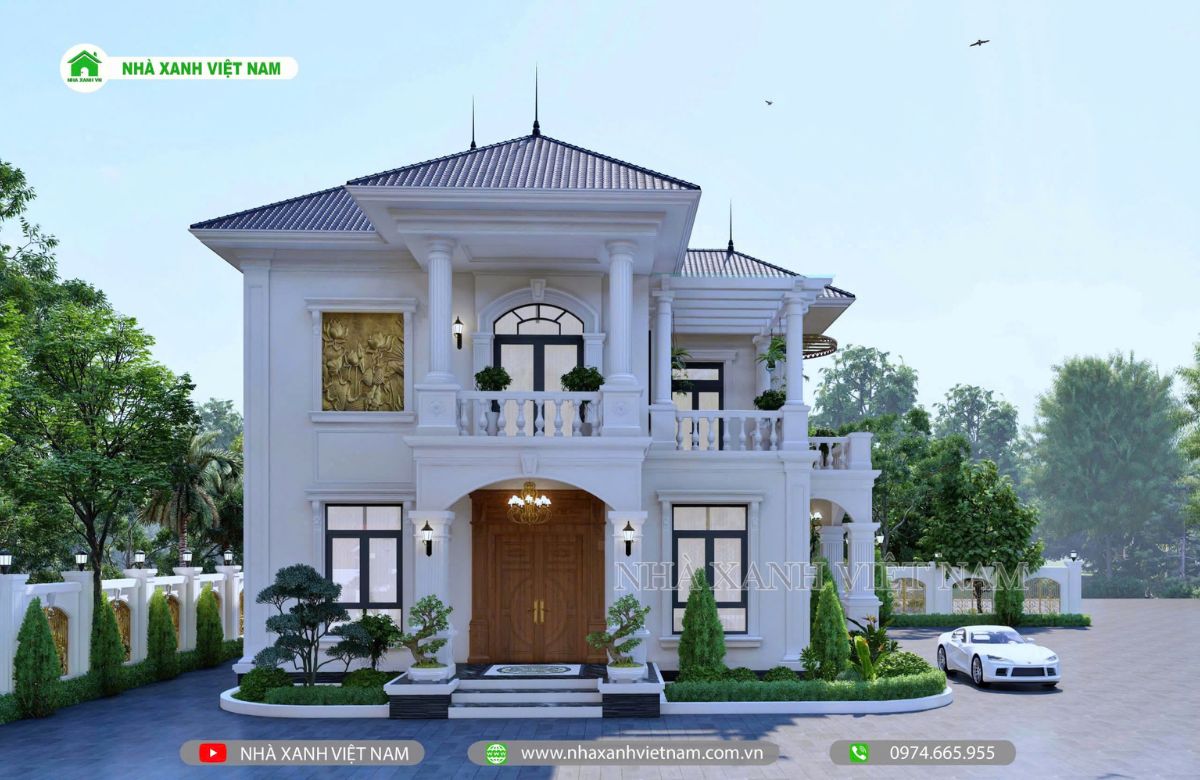 Mẫu biệt thự 2 tầng mái Nhật 13.6x15.2m 5 phòng ngủ NXBT-2T-12 9 3D mặt tiền biệt thự 2 tầng mái Nhật 13.6x15.2m - view chính diện
