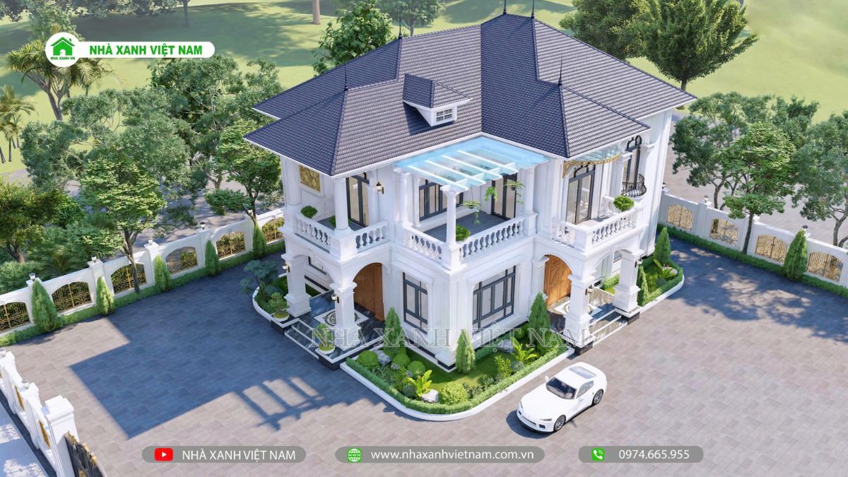 Mẫu biệt thự 2 tầng mái Nhật 13.6x15.2m 5 phòng ngủ NXBT-2T-12 13 3D mặt tiền biệt thự 2 tầng mái Nhật 13.6x15.2m - view từ trên xuống góc phải