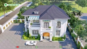 Mặt tiền biệt thự 2 tầng mái Nhật ở Trảng Bom