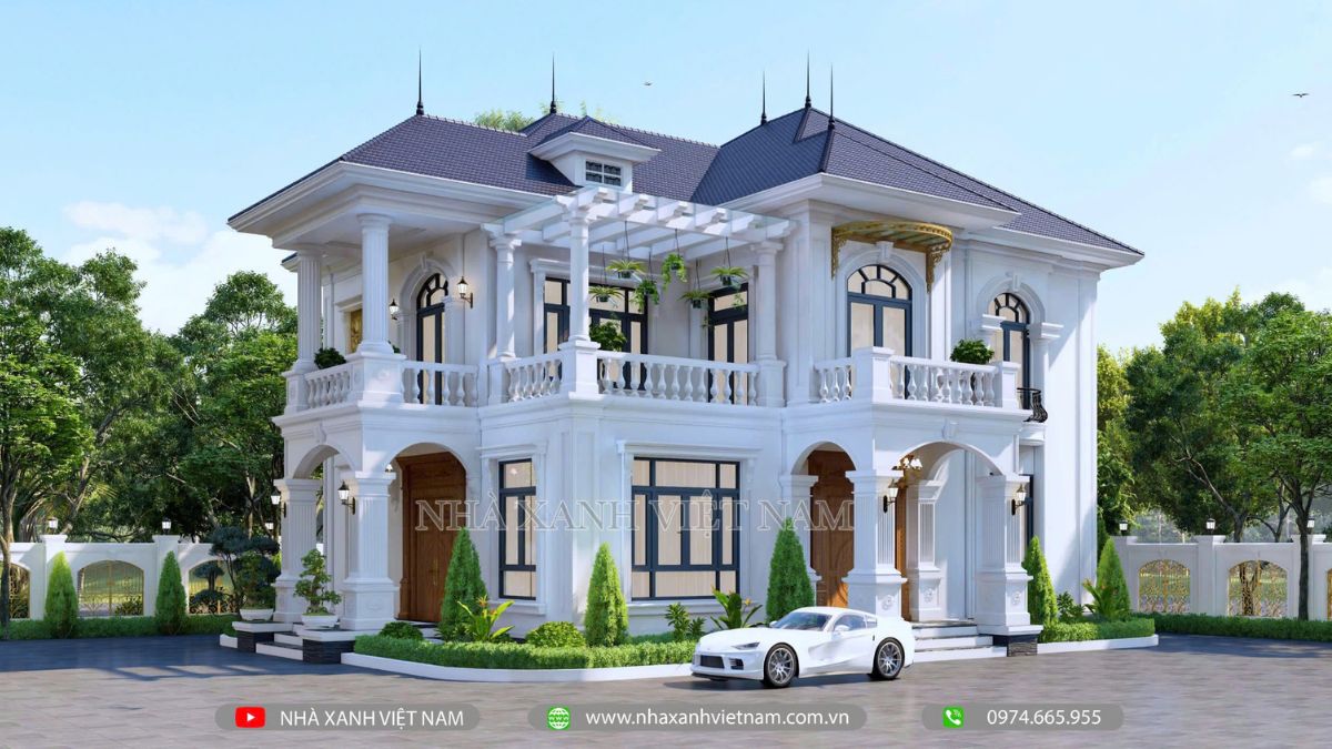 Mẫu biệt thự 2 tầng mái Nhật 13.6x15.2m 5 phòng ngủ NXBT-2T-12 11 3D mặt tiền biệt thự 2 tầng mái Nhật 13.6x15.2m - view mặt bên phải
