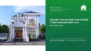 Mẫu biệt thự mái Nhật tân cổ điển 2 tầng 9.6x14.8m