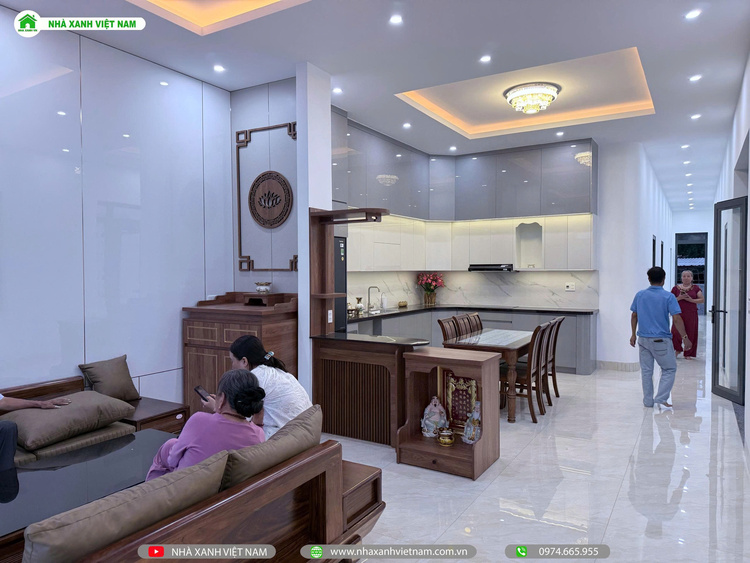Mẫu Nhà cấp 4 sân vườn đẹp 8x22m 3 phòng Ngủ NCB-202501 145 Chi tiết hoàn thiện phòng khách - view nhìn vào bếp