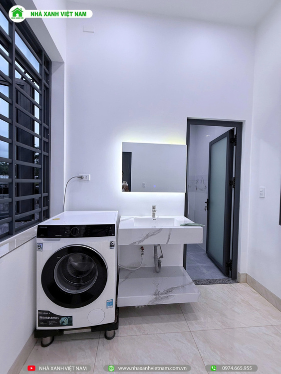 Mẫu Nhà cấp 4 sân vườn đẹp 8x22m 3 phòng Ngủ NCB-202501 161 Chi tiết hoàn thiện phòng giặt phơi