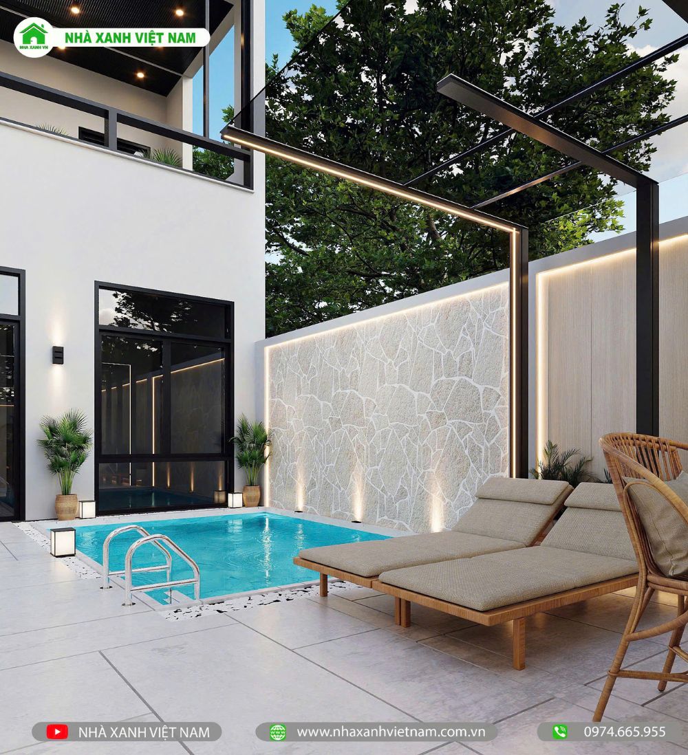 Mẫu Nhà 2 Tầng Hiện Đại Đẹp 4x20m tại Biên Hòa - NP2T-NX-9 34 3D sân sau và hồ bơi - view 3