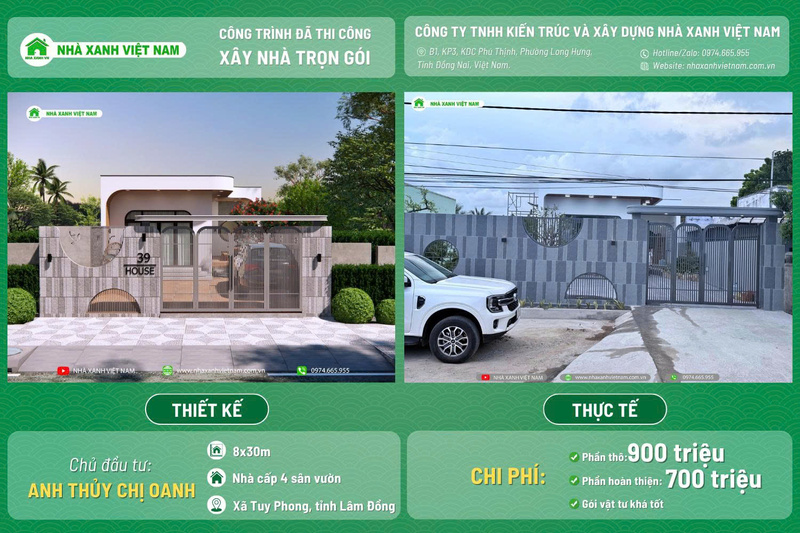 Mẫu Nhà cấp 4 sân vườn đẹp 8x22m 3 phòng Ngủ NCB-202501 15 3D và thực tế thi công mẫu nhà cấp 4 sân vườn