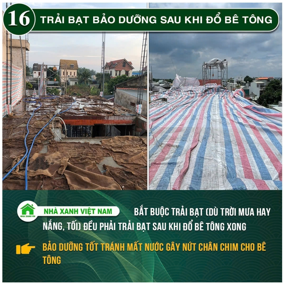 #77 Biện pháp thi công và Quy Trình bắt buộc trong thi công 93 Trải bạt bảo dưỡng sau khi đổ bê tông